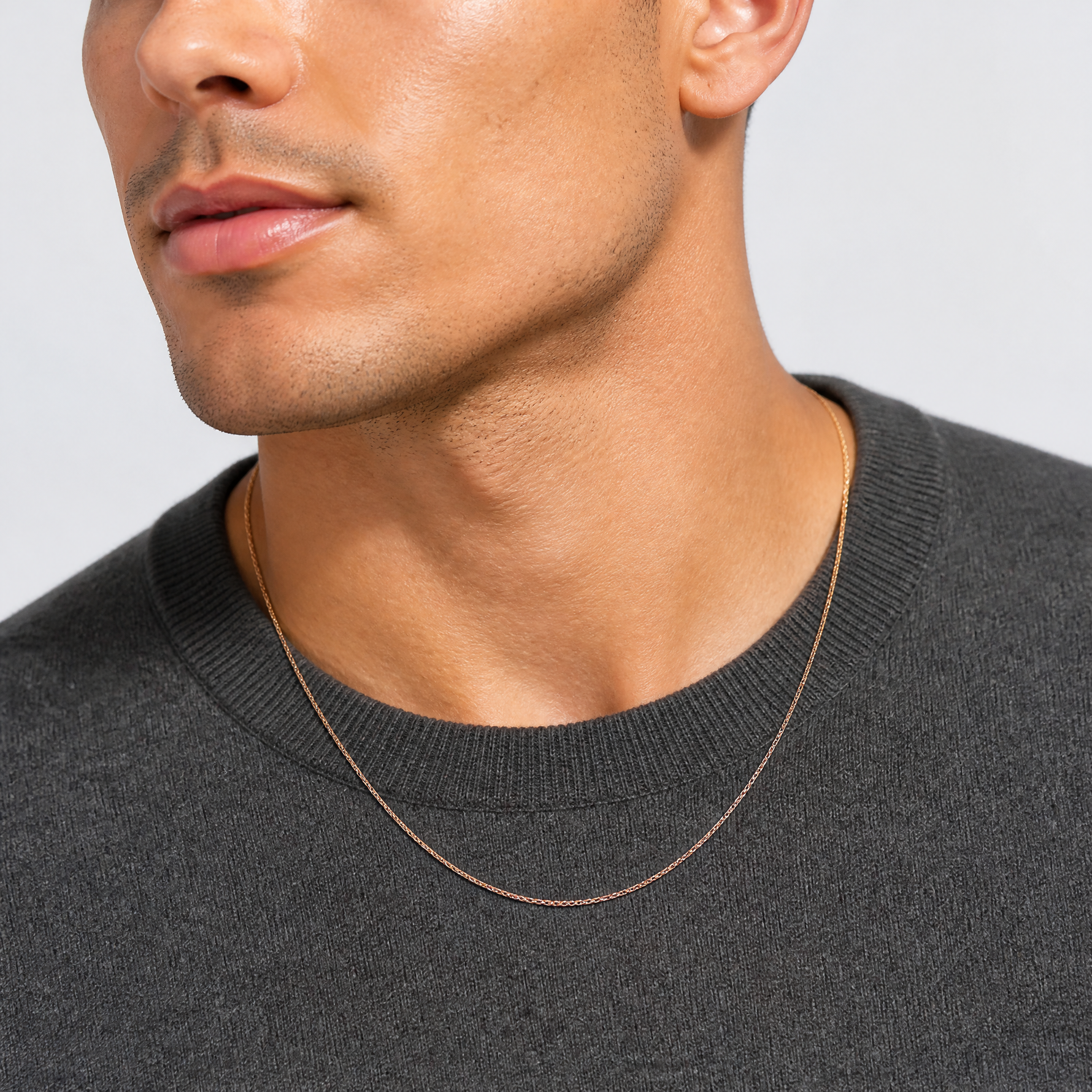 14k Rose Gold .85mm D/C Spiga Chain - Model Shot