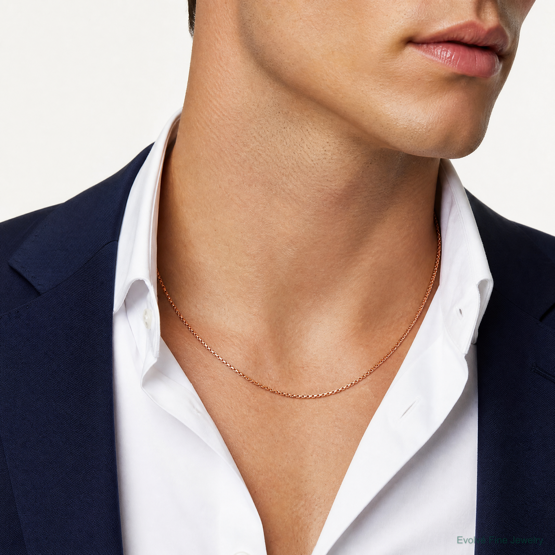 14k Rose Gold 1.3mm Box Chain - Model Shot
