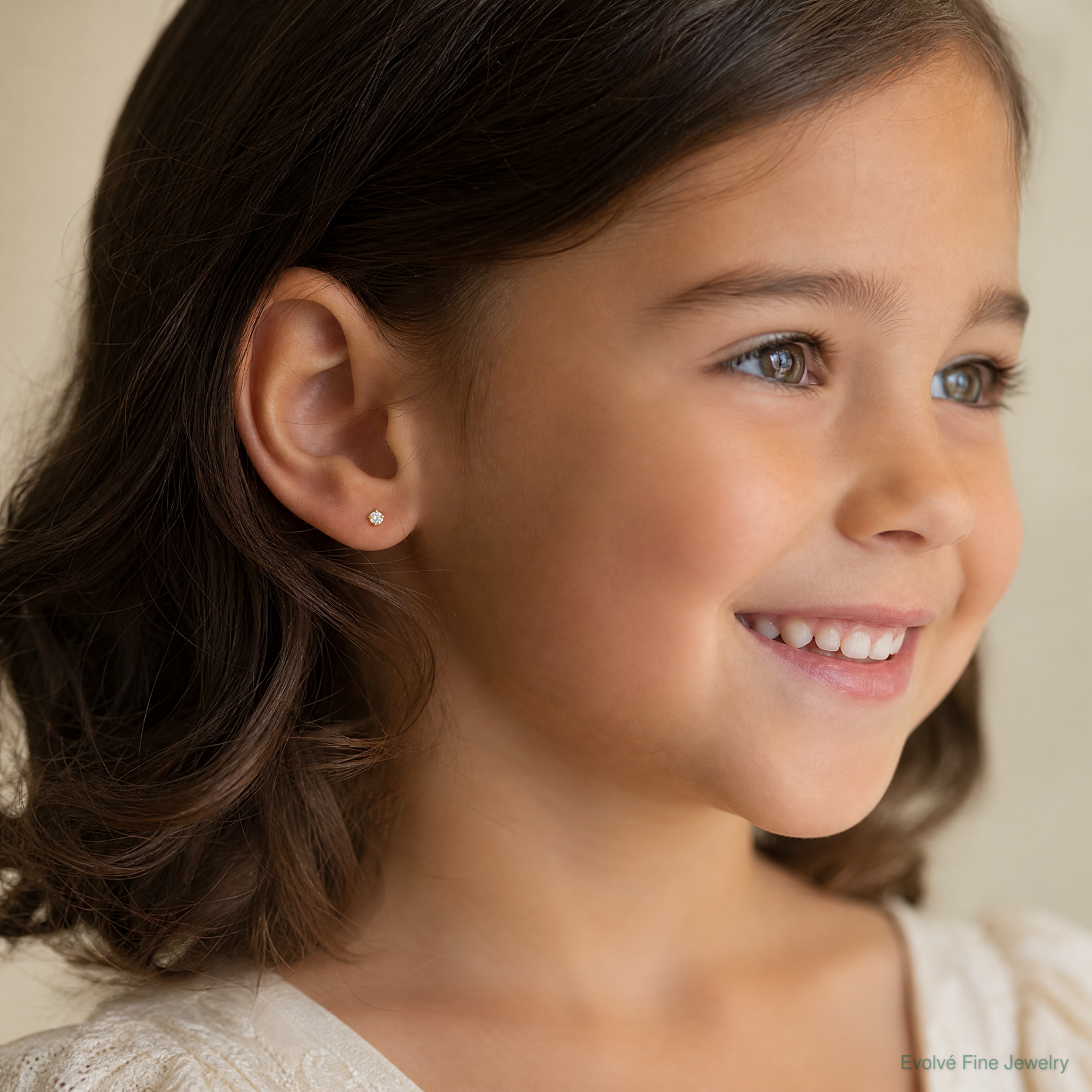 14k Madi K 2.25mm CZ Baby Earrings - Model Shot