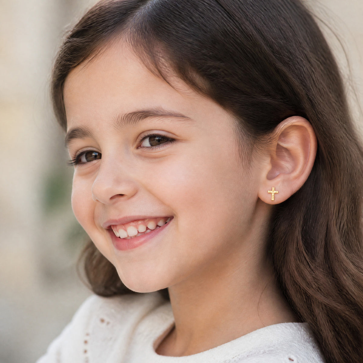 14k Madi K Crucifix Post Earrings - Model Shot
