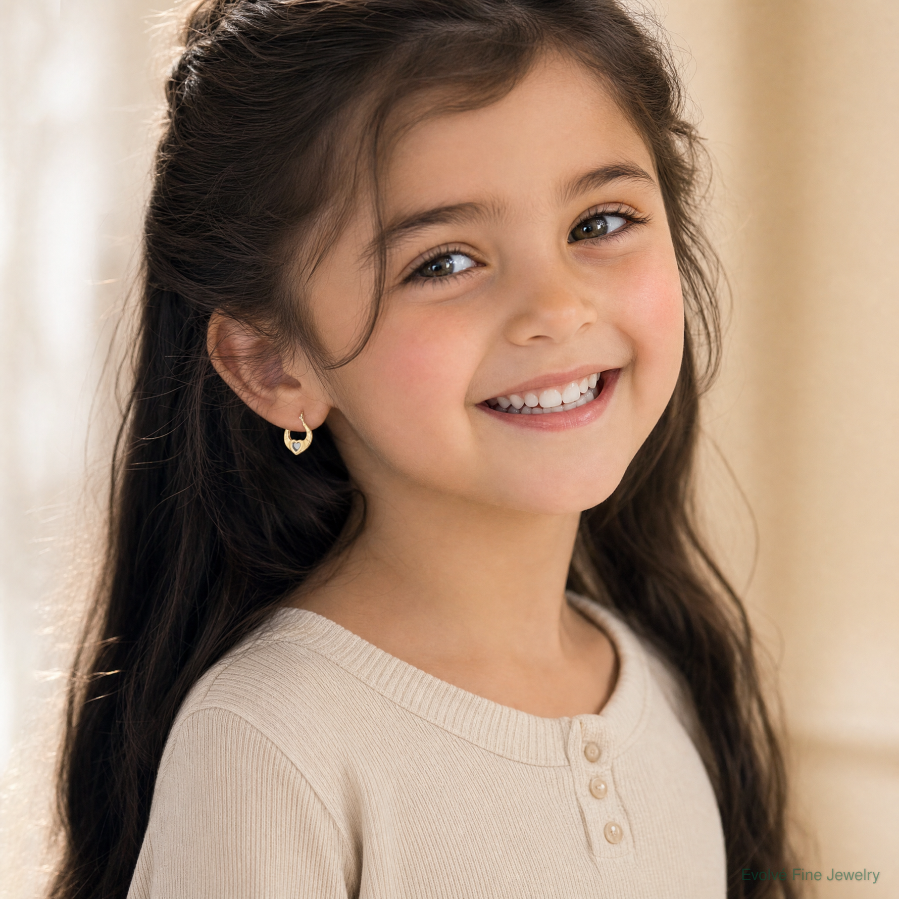 14K Madi K w/Rhodium Heart Hollow Hoop Earrings - Model Shot