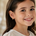 14k Madi K Polished Cross w/CZ Heart Hinged Huggie Hoop Earrings - Model Shot