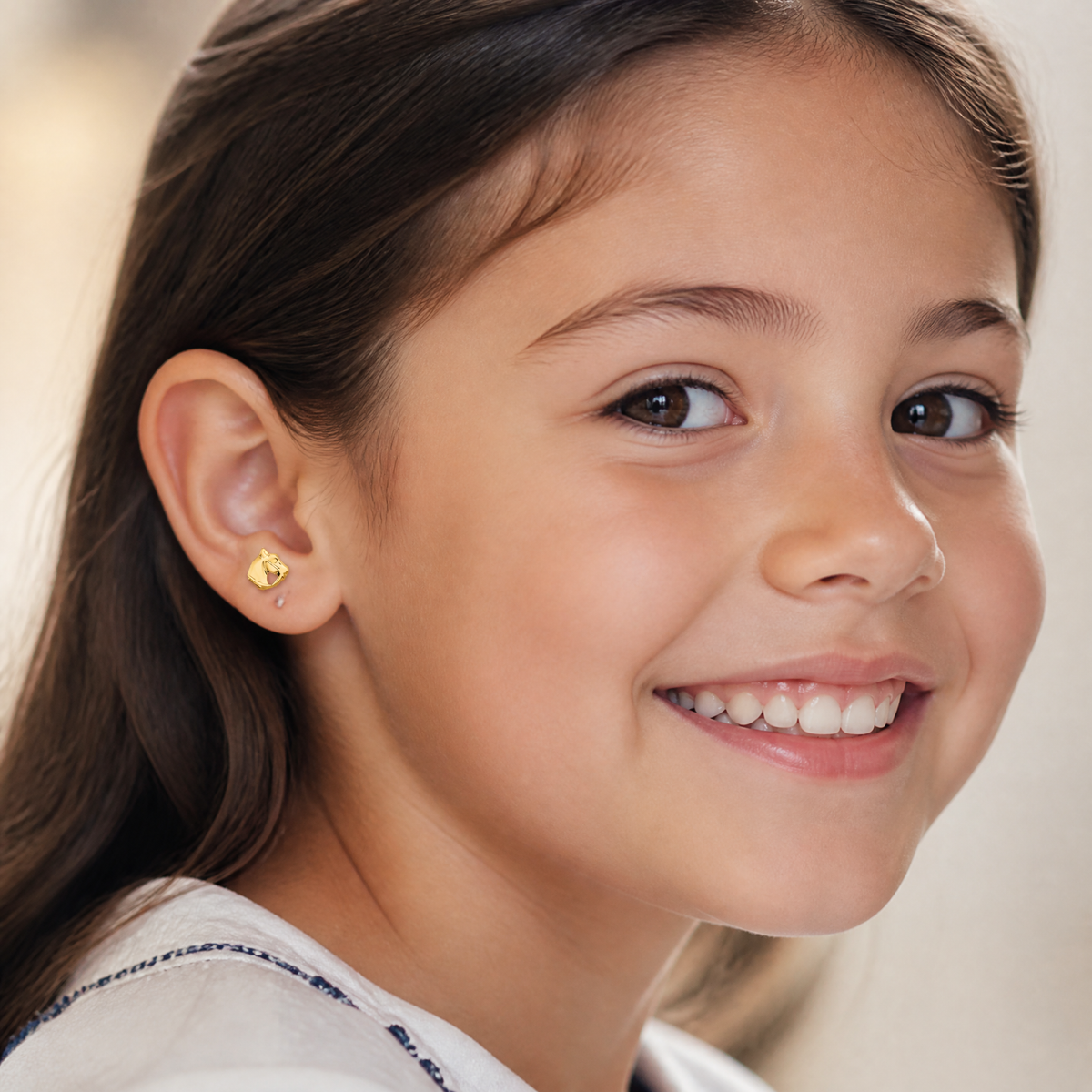 14k Madi K Polished Horse Head Post Earrings - Model Shot