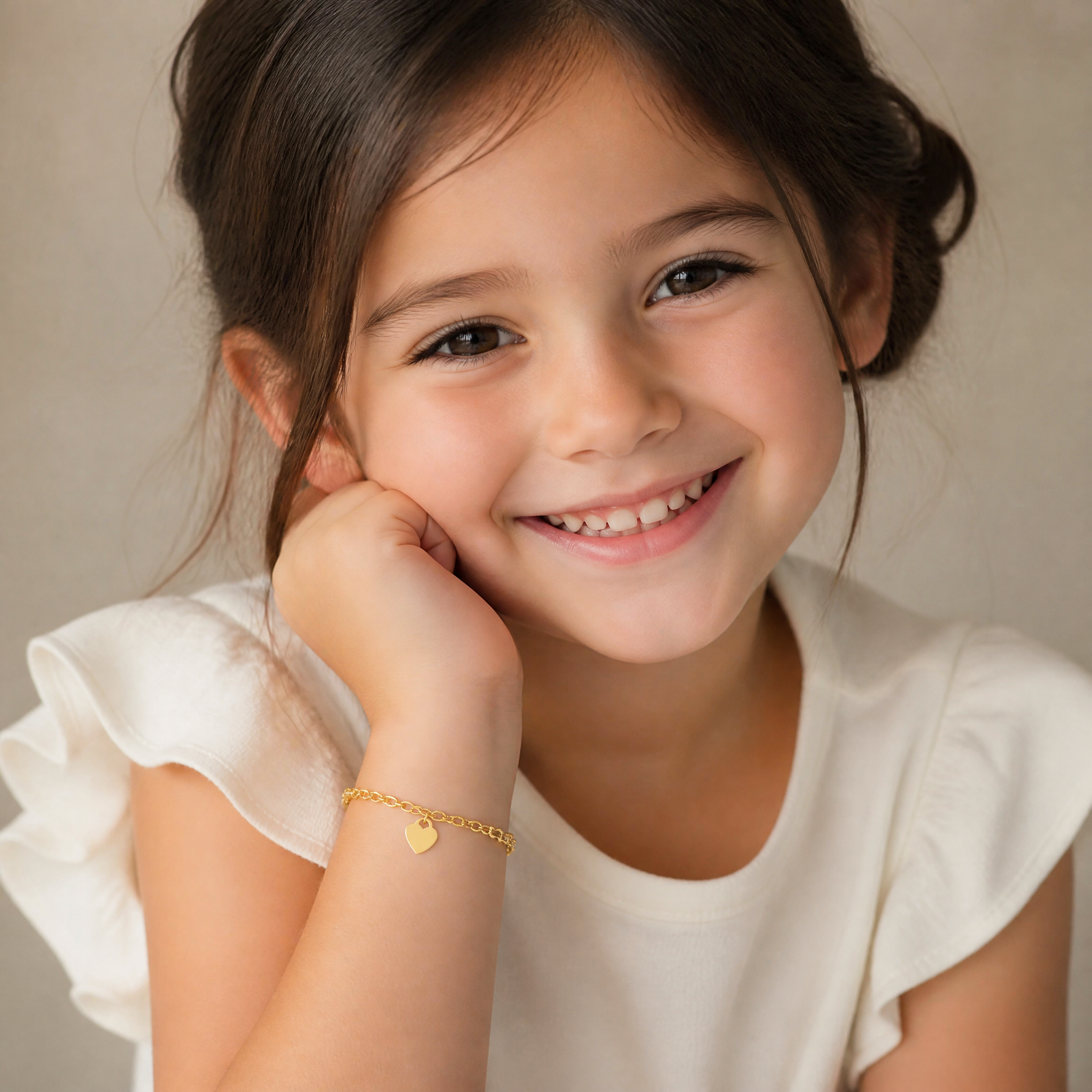 14K Dangle Heart Child's Bracelet - Model Shot