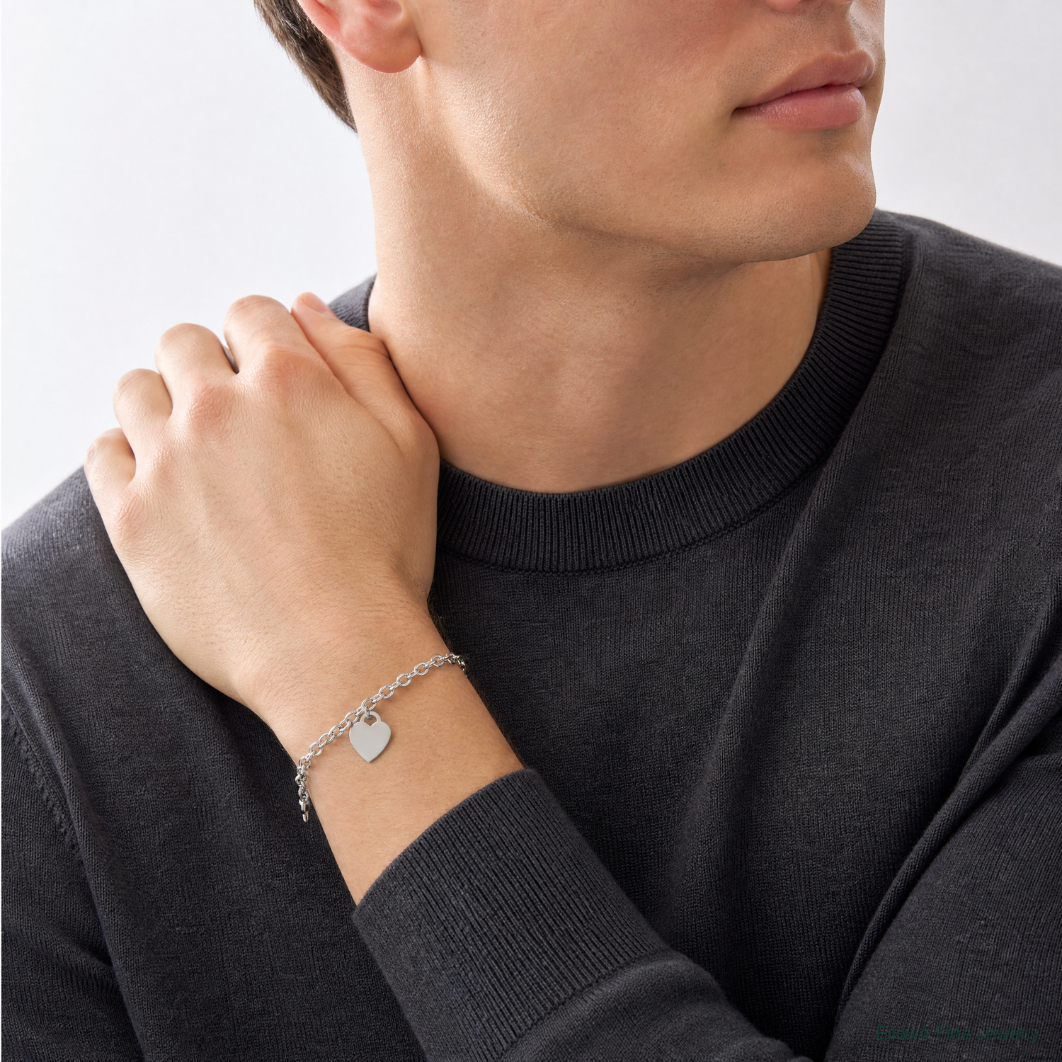 14k White Gold Dangle Heart Bracelet - Model Shot