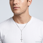 14k White Gold 3mm Mirror Beaded Rosary 24 inch Necklace - Model Shot