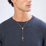 14k 4mm Mirror Beaded Semi-solid Rosary 24 inch Necklace - Model Shot