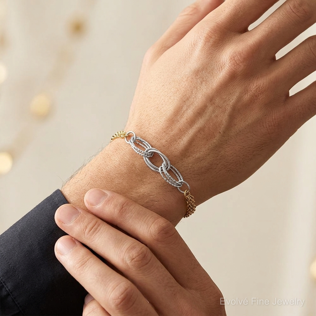14k Two-tone D/C & Polished 7.5in Fancy Link Bracelet - Model Shot