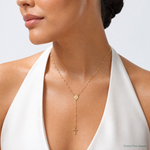 14k Gold Polished & D/C w/3in ext. Rosary Necklace - Model Shot