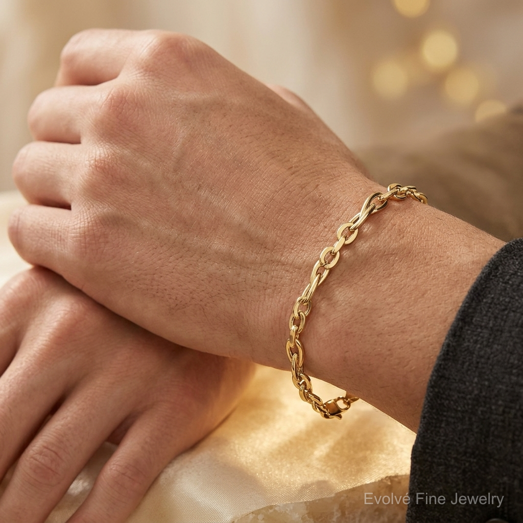 14K 7.5in Polished Fancy Link Bracelet - Model Shot