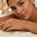 14k Puffed Mom Heart Toggle Bracelet - Model Shot