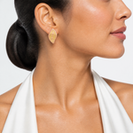 14K Two-tone Rose and Yellow Polished / Brushed Leaf Omega Back Earrings - Model Shot