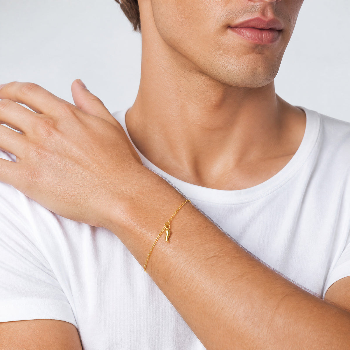 14k Polished Italian Horn Dangles w/.75in Ext Bracelet - Model Shot