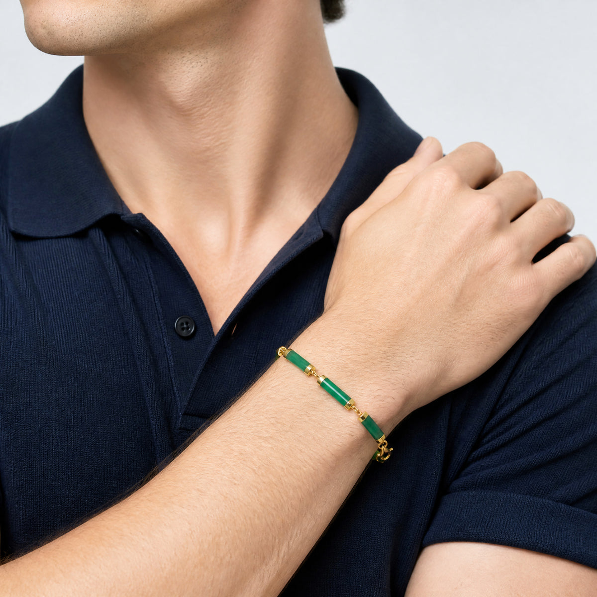 14K Polished 4.0mm Jade Bars Bracelet - Model Shot