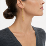 14K Polished and Textured Woven Dangle Leverback Earrings - Model Shot