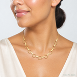 14K Polished and Textured Circles and Bars Necklace - Model Shot