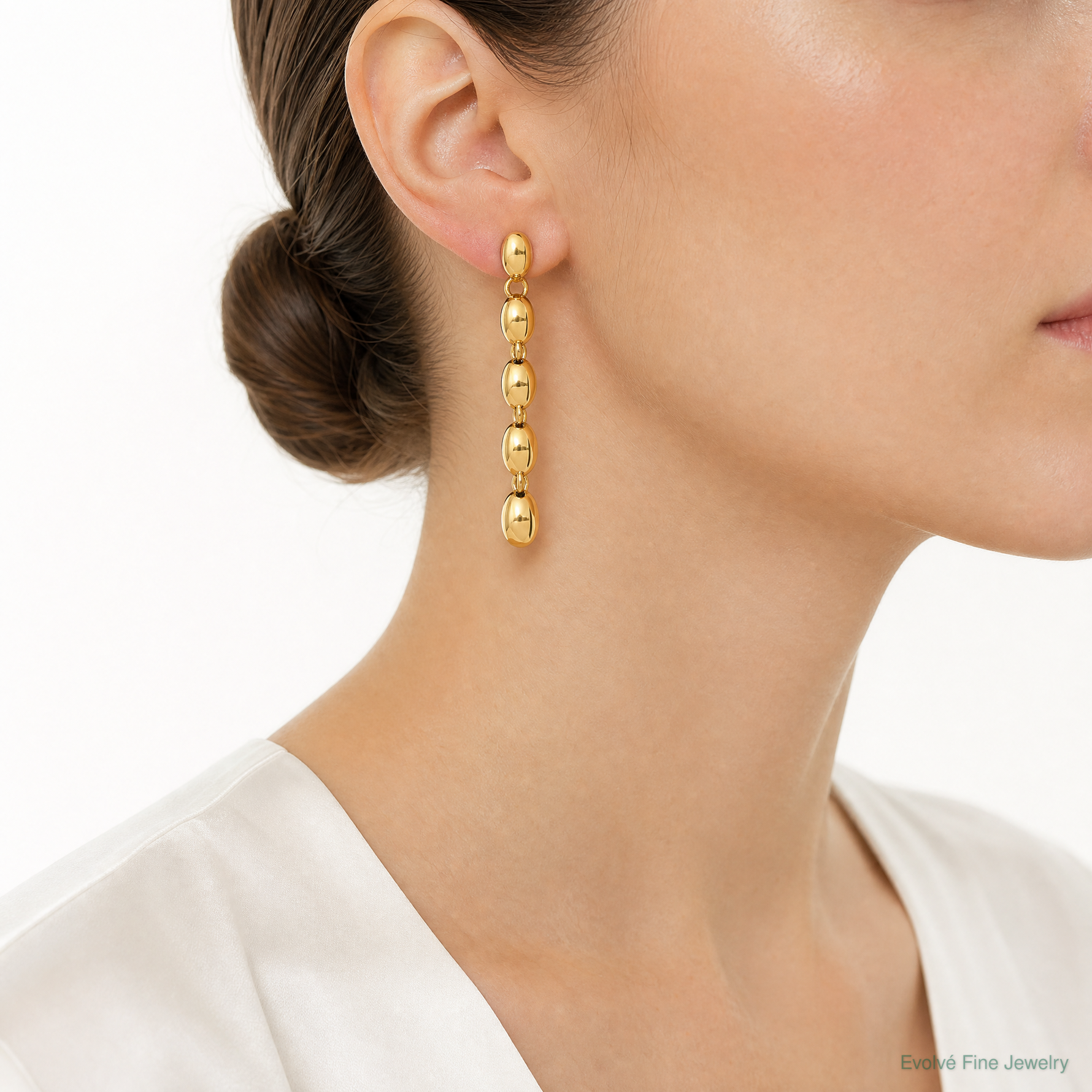 14k Polished Round Fancy Link 5.25mm Post Dangle Earrings - Model Shot