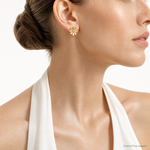 14k w/White Rhodium Polished Daisy Post Earrings - Model Shot