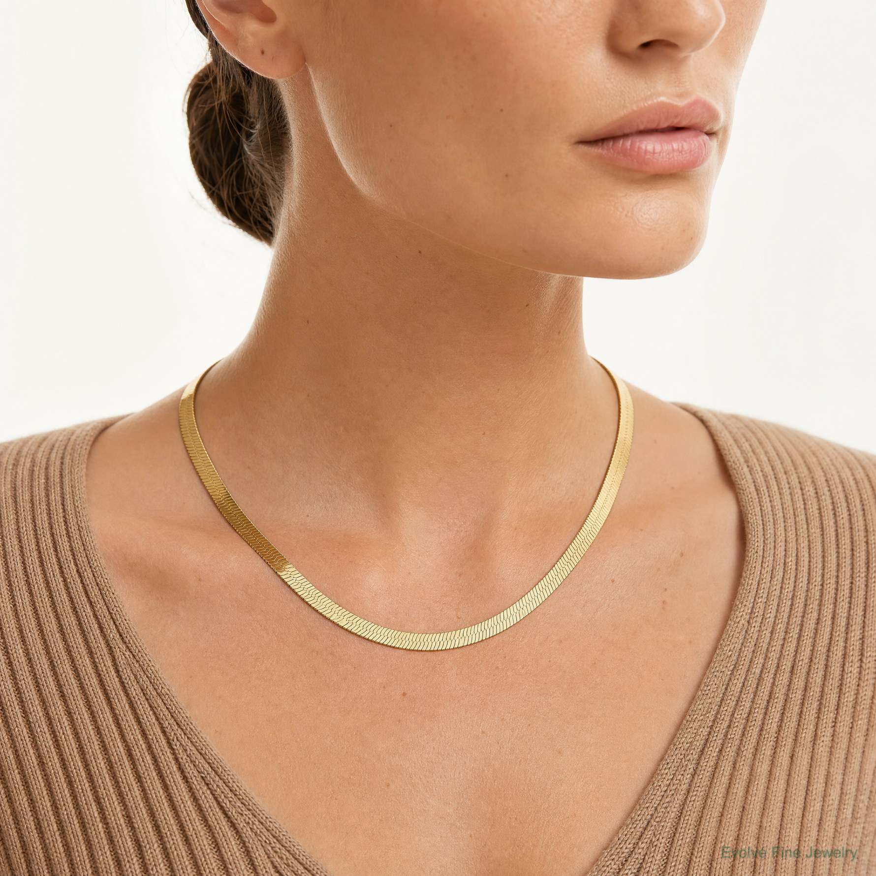 14k 4mm Silky Herringbone Chain - Model Shot