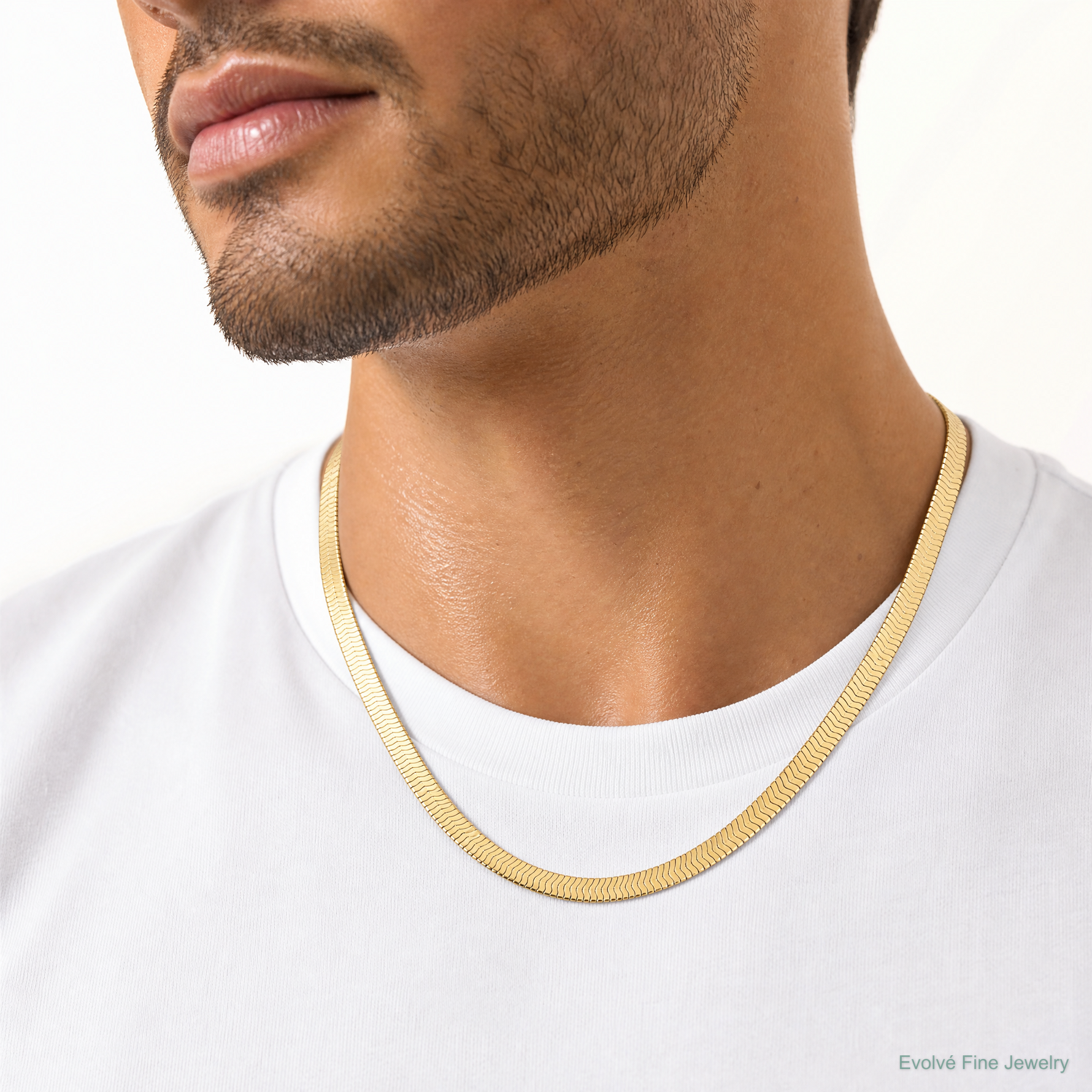 14k 10mm Silky Herringbone Chain - Model Shot