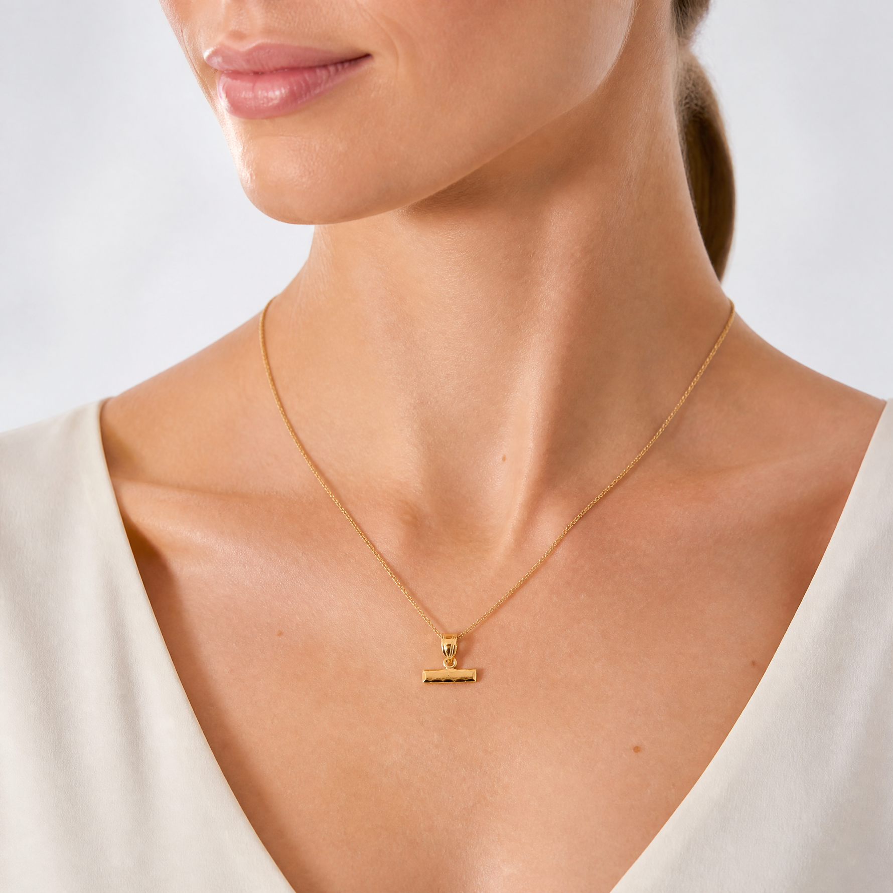 14k Small Brushed Diamond-cut Top Charm - Model Shot