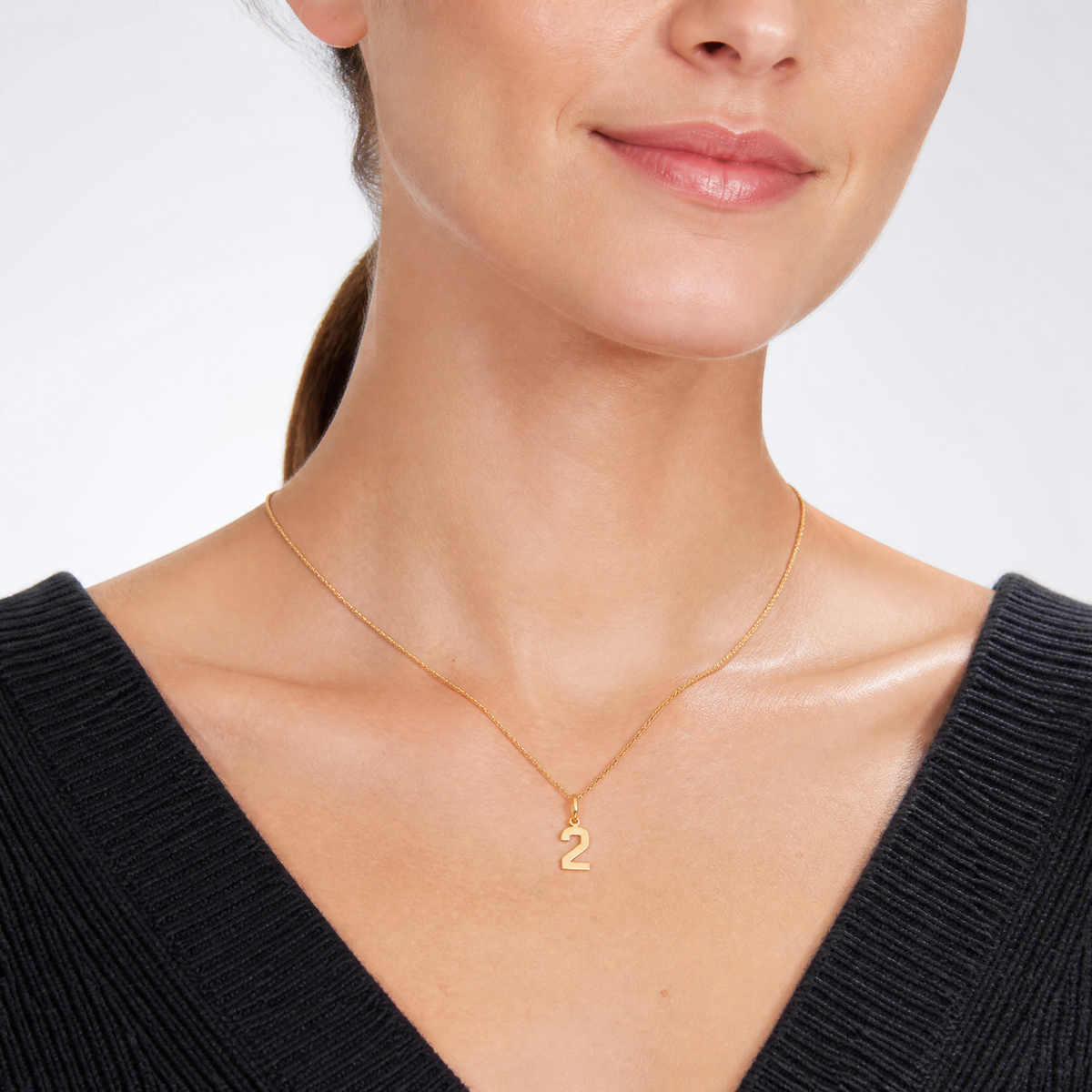 14k Small Polished Number 2 Charm - Model Shot