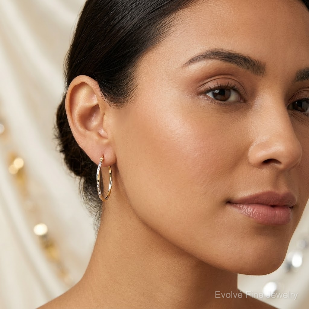 Leslie's 10K w/Rhodium Oval Hinged Hoop Earrings - Model Shot