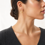 14K Polished and Satin Diamond-cut Hoop Earrings - Model Shot