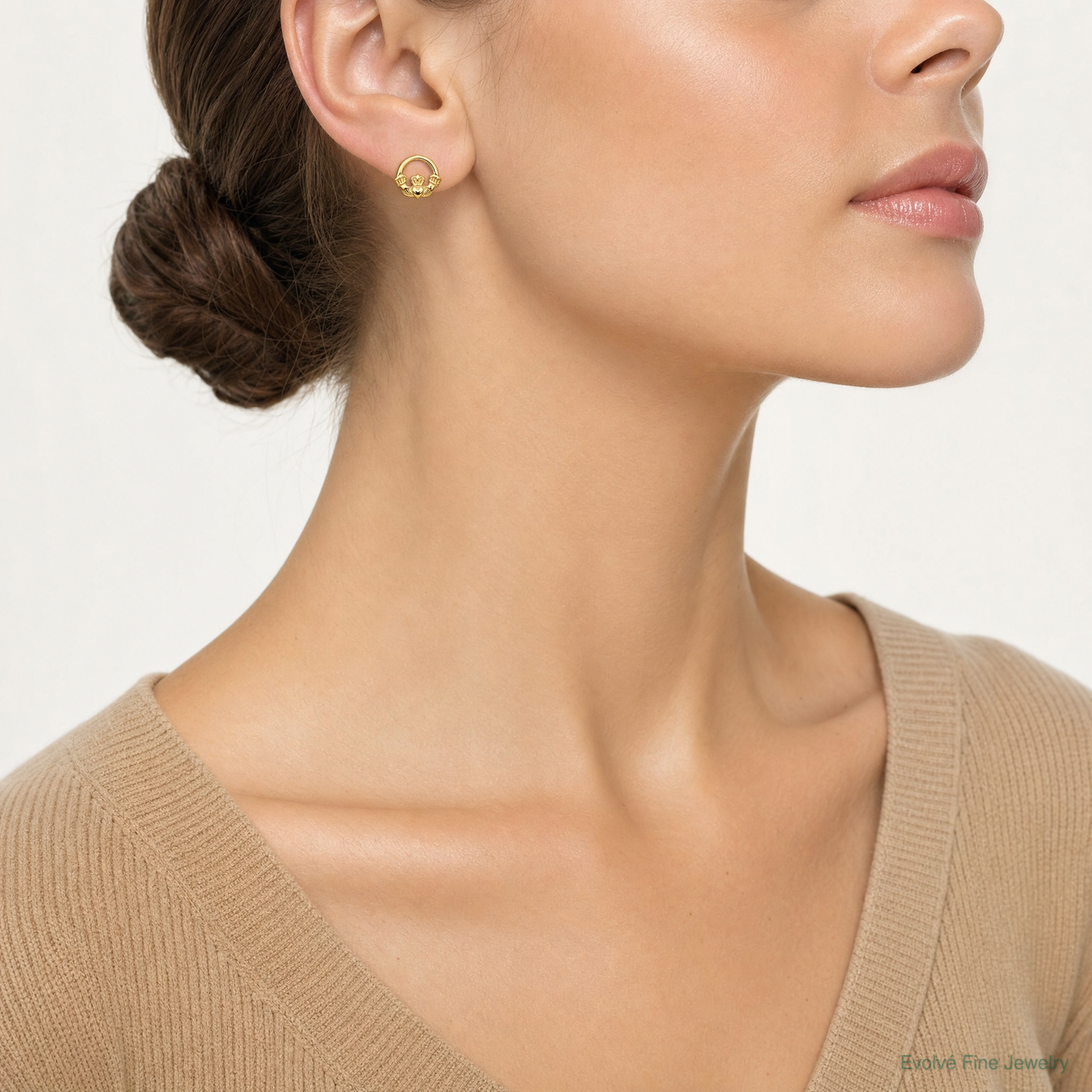 14k Claddagh Post Earrings - Model Shot