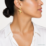 14k Hummingbird Dangles from Flower Post Earrings - Model Shot