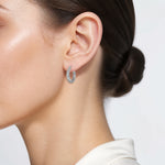 14K White Gold Diamond-cut 2.5x15mm Hollow Hoop Earrings - Model Shot