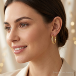 14K Knife Edge Diamond-cut 2.5x20mm Hollow Hoop Earrings - Model Shot