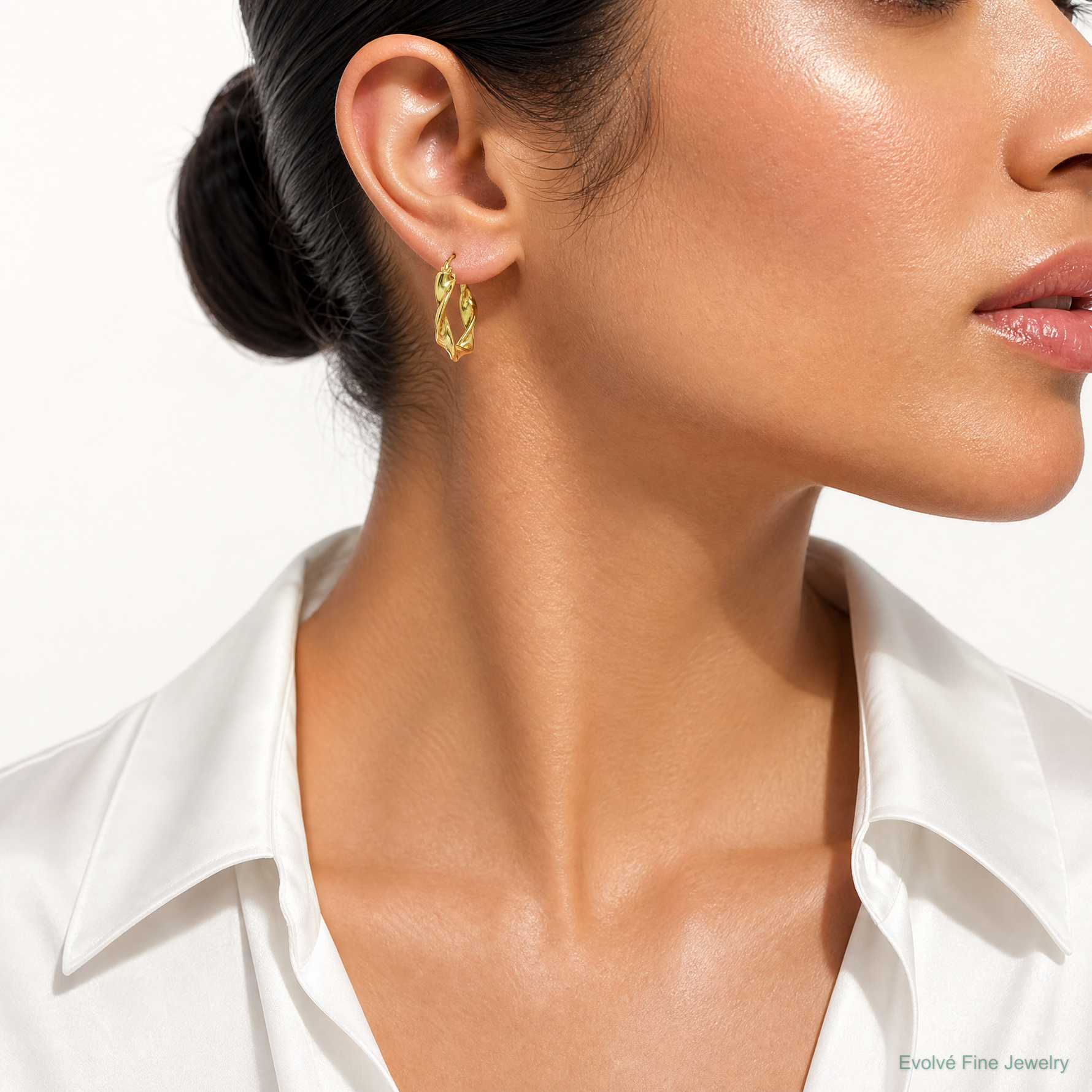 14k 4.00mm Twisted Hoop Earrings - Model Shot