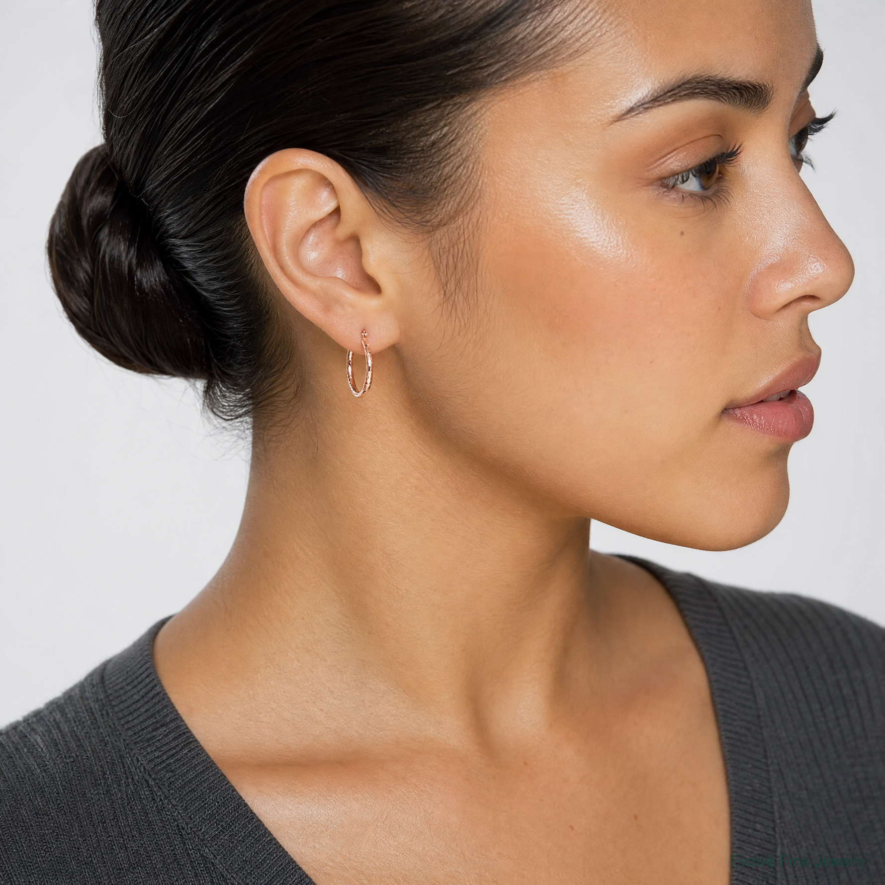 14k Rose Gold Diamond-cut Polished Hoop Earrings - Model Shot