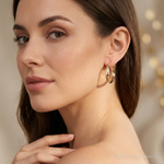 14k Two Tone Polished Double Hoops - Model Shot