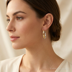 14k Two Tone Polished Oval Double Hoops - Model Shot