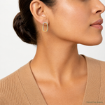 14k Two-Tone Fancy Versatile Rectangle Post Earrings - Model Shot