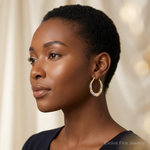 14K & Rhodium Textured Stamped Hoop Earrings - Model Shot