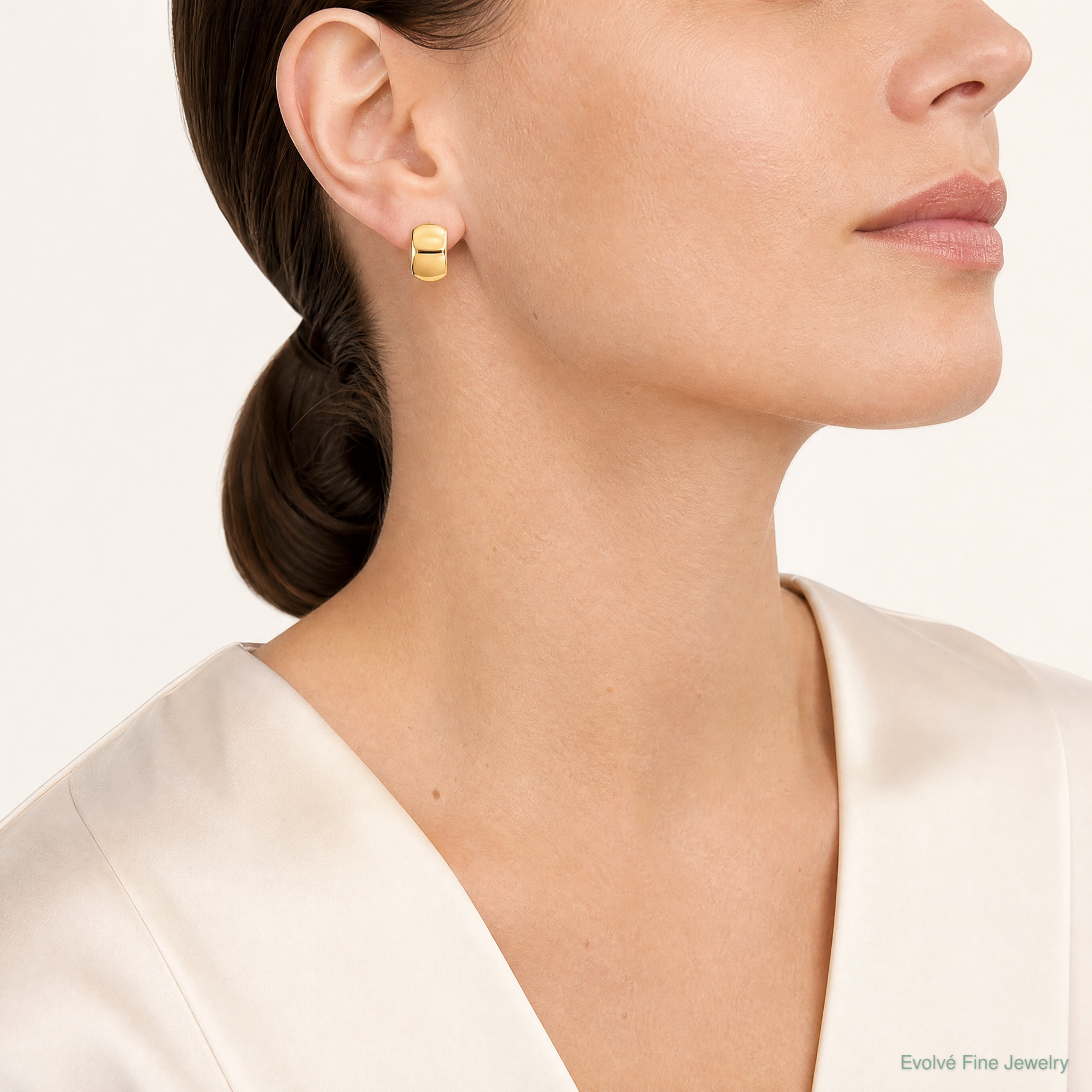 14K Polished Omega Back Earrings - Model Shot