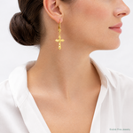 14K D/C Cross w/ Beaded Edge Leverback Earrings - Model Shot