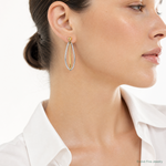 14k w/ White Rhodium Ball Stud w/ Triple Wire Dangle Jacket Earrings - Model Shot