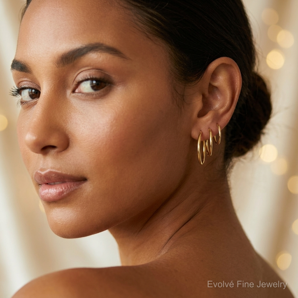 14k Polished Endless Hoop 3 Piece Set - Model Shot