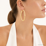 14K Polished and Textured Hoop Earrings - Model Shot