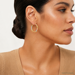 14K with Rose & White Rhodium Polished Twisted Hoop Earrings - Model Shot