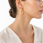 14K Polished Hollow Oval Hollow Post Dangle Earrings - Model Shot