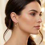 14K Polished and Diamond-cut Knife Edge Hoop Earrings - Model Shot