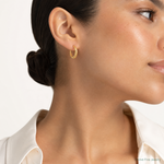 14K Polished Diamond-cut Hoop Earrings - Model Shot