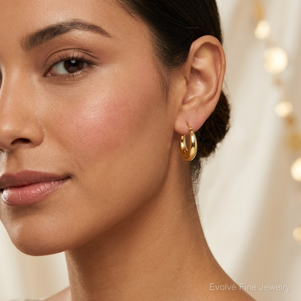 14k Polished 3.8mm Hoop Earrings - Model Shot