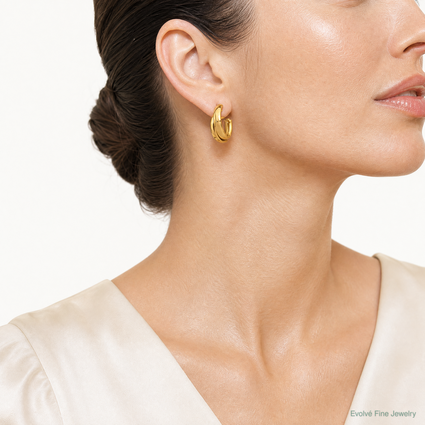 14k Polished Fancy Hoop Earrings - Model Shot