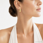 14k Brushed And Textured Leaf Post Earrings - Model Shot